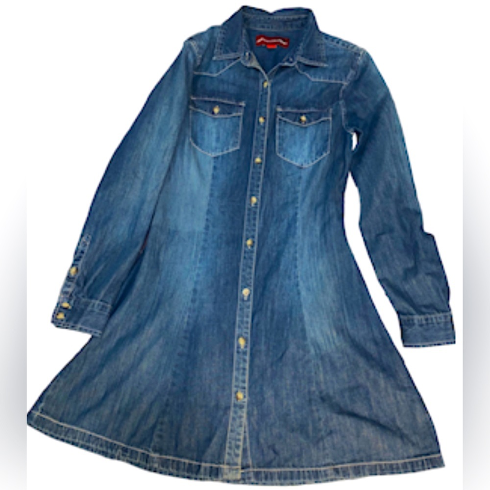 Sugar & Spice Ling Sleeve Button Down Denim Dress Size Medium